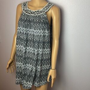Adrienne Vittadini cotton bead embellished neckline sleeveless blouse tank dress